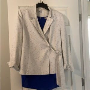 White Speckled Suite Jacket with Royal Blue Blouse